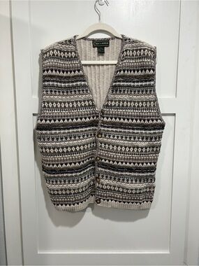 Vintage Croft & Barrow 100% Cotton Button Front Sweater Vest Medium Fair Isle